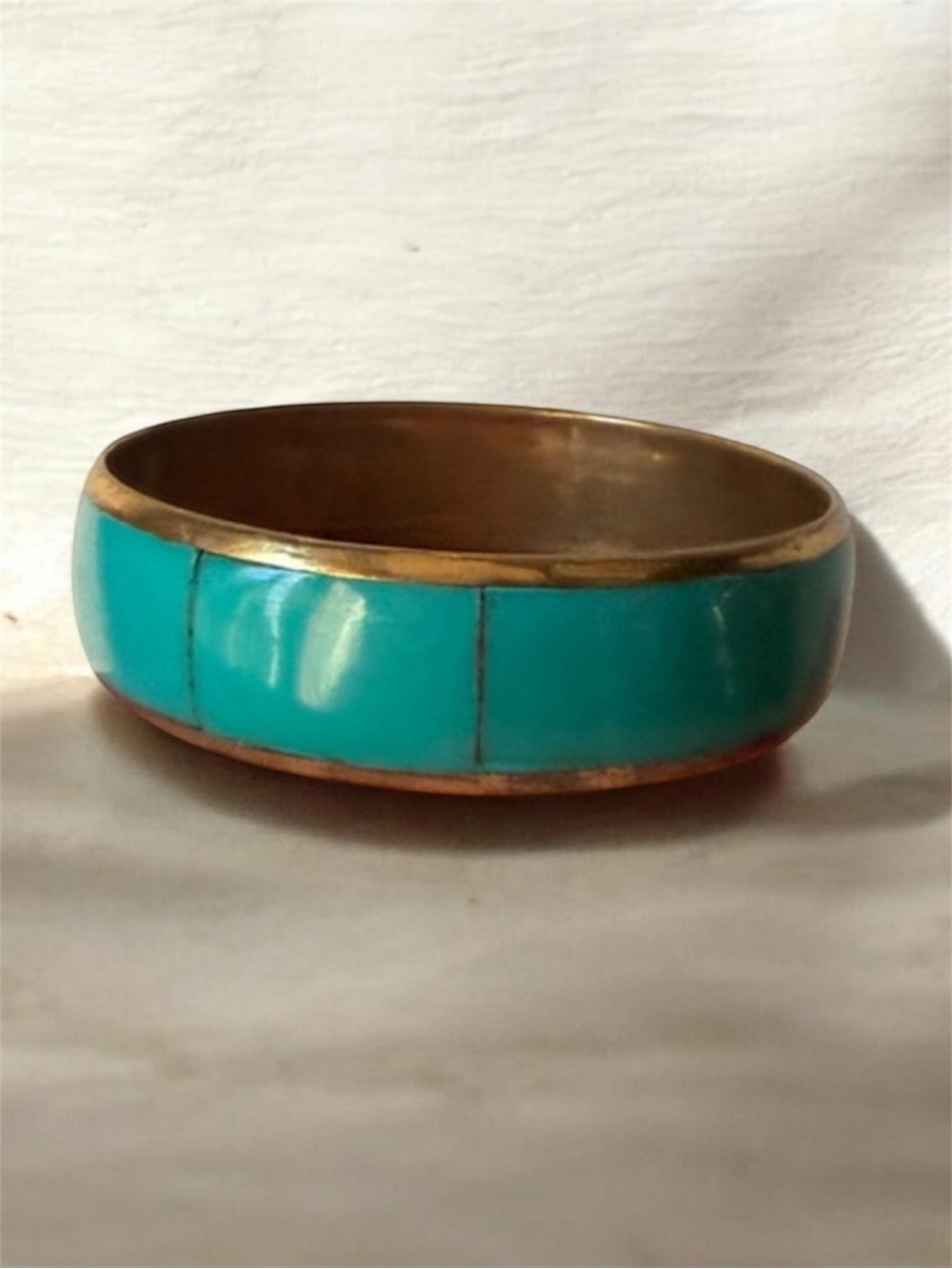 Turquoise Inlay Gold-Tone Bangle Bracelet